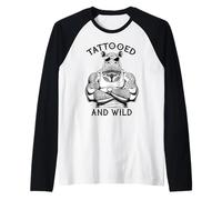 Tatouage Hippopotame à Encre Humoristique tatoué et Sauvage Manche Raglan