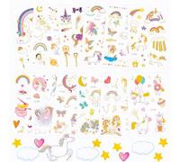 Tatouage Licorne Enfant Fille, 12 Feuilles Autocollants de Tatouage Licorne, Tatouages Temporaires Dessins Animés, Unicorn Tattoo Stickers comme Cadeaux d'anniversaire Enfants