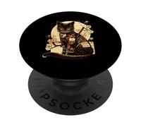 Tatouage rétro Japonais Samouraï Ninja Cat Kawaii PopSockets PopGrip Adhésif