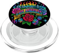 Tatouage rétro Los Angeles Rainbow Skyline Floral Dice Design PopSockets PopGrip pour MagSafe