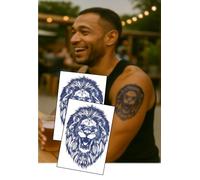 Tatouage semi-permanent Lion rugissant - 2 feuilles de 15,2 x 10,2 cm - Encre bleue audacieuse Hardwear pour homme - par Inkwear
