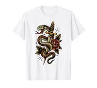 Tatouage Serpent | Serpent avec Poignard et Rose | Tattoo Flash T-Shirt