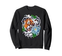 Tatouage style japonais feuilles et fleurs de tigre féroce Sweatshirt