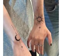 Tatouage Temporaire À Base De Plantes De Style Chinois, Nouveau, Soleil Chinois, Lune Et Étoiles, Couple, Faux Hommes Et Femmes, Étanche, Semi-Permanent, D'Une Durée De 2 Semaines