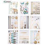 Tatouage Temporaire À Motif De Fleur, Autocollant Flash Métallique, Imperméable, Or Argent, Henné, Nouveau, 1 Pièce