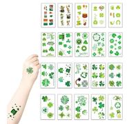 Tatouage temporaire de la Saint-Patrick, 20 feuilles d'autocollants de tatouage trèfle irlandais pour le décor fête la Saint-Patrick, tatouages temporaires trèfle