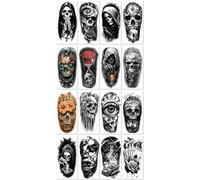 Tatouage Temporaire Demi-Bras, Petit Tatouage Réaliste Réaliste, Imperméable Et Transparent, Représentant Une Tête De Mort Et Une Église, Couvrant Tout Le Bras 195 * 95MM