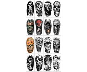 Tatouage Temporaire Demi-Bras, Petit Tatouage Réaliste Réaliste, Imperméable Et Transparent, Représentant Une Tête De Mort Et Une Église, Couvrant Tout Le Bras 195 * 95MM