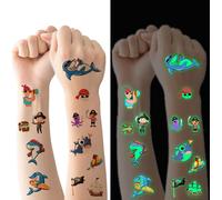 Tatouage Temporaire Enfant, 10 Feuilles Brille Dans Le Noir De Pirate + Requin, Tatouages Ephémères Étanche Pour Fille, Fête D'anniversaire Cadeau[Z333]