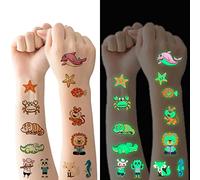 Tatouage Temporaire Enfant, 10 Feuilles Brille Dans le Noir Océan + Animal, Tatouages Ephémères Étanche pour Fille, Fête d'Anniversaire Cadeau