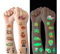 Tatouage Temporaire Enfant,10 Feuilles Brille Dans Le Noir Océan + Animal,Tatouages Ephémères Étanche Pour Fille,Fête D'anniversaire Cadeau