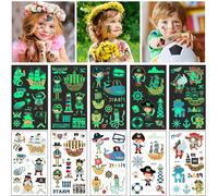 Tatouage Temporaire Enfant, 10 Feuilles Brillent Dans Le Noir Lumineux Tatouage Sticker Ephémère, Fluorescent Mixte Tatouages Ephemere Kit, Cadea Décoration De Fête Garçon Fille(Petit Pirate[Z107]