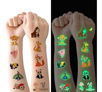 Tatouage Temporaire Enfant, 10 feuilles Tatouage Brille Dans le Noir Ephemere Enfant de Animal, Tatouages Ephémères Étanche pour Fille Garçons, Tatouage Enfant de Fête d'anniversaire Cadeau