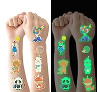 Tatouage Temporaire Enfant - 20 Feuilles Brille Dans le Noir Animal, Éphémères Étanche pour Garçon Fille, Fête d'Anniversaire Cadeau