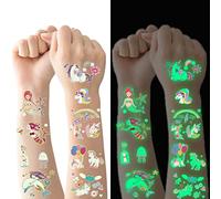 Tatouage Temporaire Enfant, 20 feuilles Tatouage Brille Dans le Noir Enfant de Licorne Sirène, Tatouages Ephémères Étanche pour Fille, Tatouage Enfant de Fête d'anniversaire Cadeau