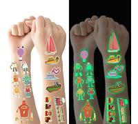 Tatouage Temporaire Enfant, 20 feuilles Tatouage Brille Dans le Noir Enfant de Transport Robot, Tatouages Ephémères Étanche pour Garçon, Tatouage Enfant de Fête d'anniversaire Cadeau