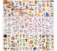 Tatouage Temporaire Enfant, 30 Feuilles Tatouage Ephemere Enfant de Thème Licorne Animal Cirque, Tatouages Ephémères Étanche pour Fille Garçons, Tatouage Enfant de Fête d'anniversaire Cadeau