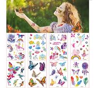 Tatouage Temporaire Enfant Fille,Tatouage Paillette Enfant,Tatouage Licorne Animaux Princesse Papillon,Tattoos Enfants de Fête d'Anniversaire Cadeau