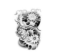Tatouage temporaire imperméable à demi-manche de style japonais, motif floral, durée 1 à 2 semaines, faux tatouage semi-permanent réaliste