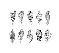 Tatouage temporaire imperméable, motif serpent, mamba noir, fleur, crâne, cobra royal, totem, art corporel, bras, faux tatouages, for femmes et hommes, 10 pièces(BHS10A2(10PCs))
