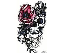 Tatouage temporaire Justfox - Motif tête de mort avec rose