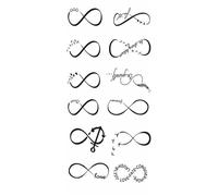 Tatouage temporaire noir, 8 feuilles, motif lettres, amour, cœur, faux tatouage, for femme(SET 03)