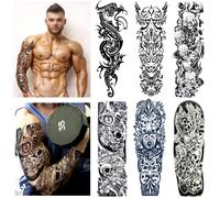 Tatouage Temporaire Pour Homme Femmes, Manchette Tatouage Tattoo Noir Body Tattoo Sticker Bras Tatouages Éphémères, Dragon Guerrier Rose (6 Feuilles)[Z4321]