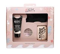 LaDot Tatouage Set M - Papillon - pour enfants et adultes Contenu: tampon encreur, couleur tatouage noir, pierre de tatouage taille M - papillon strass autocollants