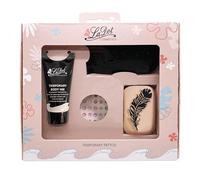 Tatouage temporaire Set M - Plume - pour enfants et adultes Contenu: tampon encreur, couleur tatouage noir, strass autocollants, 1 pierre de tatouage taille M