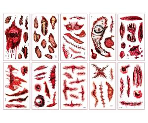 Tatouage temporaire simulation plaie, tatouage réaliste fausse plaie sanglante, autocollant cicatrice et gale, accessoires maquillage pour mascarade d'Halloween