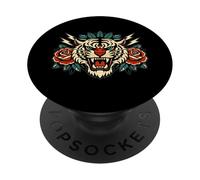 Tatouage Traditionnel Rose Tigre féroce PopSockets PopGrip Adhésif