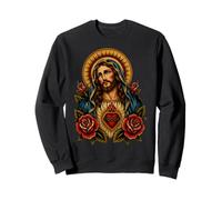 Tatouage Traditionnel sacré Jésus Cœur Dévotion catholique Sweatshirt