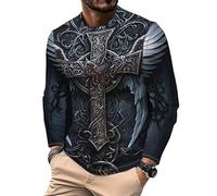 Tatouage Viking 3D Impression Homme Manches Longues T-Shirt Col Rond Doux Cool Lion Graphique Tee