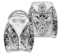 Tatouage Viking Homme Sweat à Capuche Hiver Chaud Hoodie Loup Fenrir Nordique épaisse Pull à Capuche Doublée Polaire Manche Impression 3D Longue Veste à Capuche Avec Fermeture éclair Intégrale(Wolf Go