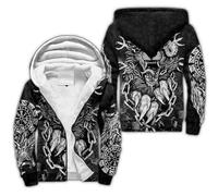 Tatouage Viking Homme Sweat à Capuche Hiver Chaud Hoodie Loup Fenrir Nordique épaisse Pull à Capuche Doublée Polaire Manche Impression 3D Longue Veste à Capuche Avec Fermeture éclair Intégrale(Fenrir