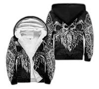Tatouage Viking Homme Sweat à Capuche Hiver Chaud Hoodie Loup Fenrir Nordique épaisse Pull à Capuche Doublée Polaire Manche Impression 3D Longue Veste à Capuche Avec Fermeture éclair Intégrale(Son of