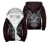 Tatouage Viking Homme Sweat à Capuche Hiver Chaud Hoodie Loup Fenrir Nordique épaisse Pull à Capuche Doublée Polaire Manche Impression 3D Longue Veste à Capuche Avec Fermeture éclair Intégrale(Viking