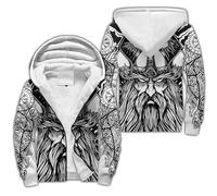 Tatouage Viking Homme Sweat à Capuche Hiver Chaud Hoodie Loup Fenrir Nordique épaisse Pull à Capuche Doublée Polaire Manche Impression 3D Longue Veste à Capuche Avec Fermeture éclair Intégrale(Berserk