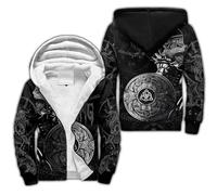 Tatouage Viking Homme Sweat à Capuche Hiver Chaud Hoodie Loup Fenrir Nordique épaisse Pull à Capuche Doublée Polaire Manche Impression 3D Longue Veste à Capuche Avec Fermeture éclair Intégrale(Viking