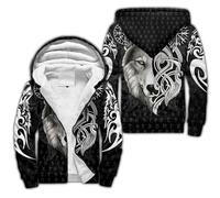Tatouage Viking Loup Celtique Cachemire Chaud Manteau Zip Complet Poids Lourd Sweat à Capuche Décontracté Poncho à Capuche Parka Harajuku Veste(Viking Tattoo Hoodie,5XL)