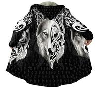 Tatouage Viking Loup Celtique Cachemire Chaud Manteau Zip Complet Poids Lourd Sweat à Capuche Décontracté Poncho à Capuche Parka Harajuku Veste(Viking tattoo coat,L)