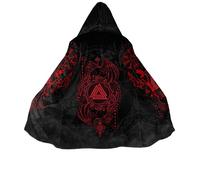 Tatouage Viking Manteau D'hiver Chaud En Cachemire Avec, Cape à Capuche Rétro Odin Raven Imprimée En 3D, Parka Mi-Longue, Veste Harajuku(Nordic coat,XL)