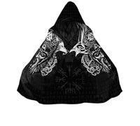Tatouage Viking Manteau D'hiver Chaud En Cachemire Avec, Cape à Capuche Rétro Odin Raven Imprimée En 3D, Parka Mi-Longue, Veste Harajuku(Nordic robe,XL)
