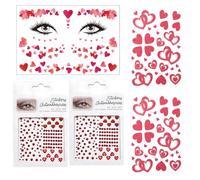 Tatouage Visage Carnaval, Kit de Stickers Strass pour Visage, Tatouages Adhésifs Cœur avec Strass Rouge Pailleté, Autocollants Visage pour Déguisement Scénique