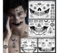 Tatouage Visage Halloween,Tatouage Visage Halloween Autocollant Squelette Zombie Clown Diable,Bouche Sorcières Tatouage Temporaire Visage Pour Maquillage Jour Des Morts Costume De Maquillage Femme