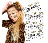 Tatouage Visage Léopards, 6 Pièces Autocollants Tatouage Facial, Gommettes Visage Halloween, Léopard Tatouages Temporaires pour Maquillage de Fête Mascarade Carnaval Halloween (C)