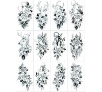 Tatouages Autocollants Floraux Noirs À Motifs Animaliers, Imperméables Et Longue Durée, Petits Tatouages Autocollants Floraux Pour Les Bras. 9cm*16cm A002