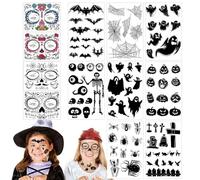 Tatouages Autocollants Halloween, Halloween Tatouages Temporaires, 8 Araignée Tatouage Temporaire + 4 Tatouages temporaires de crâne de sucre de jour des morts, Halloween Tatouages faciaux