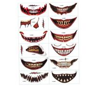 Tatouages de visage d'Halloween 12pcs tatouages temporaires tatouages clown horreur bouche tatouage autocollants tatouages de cicatrice temporaire