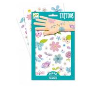 Tatouages - Djeco - Belle des champs - Pailletés - Motifs fleurs et papillons - 2 planches incluses